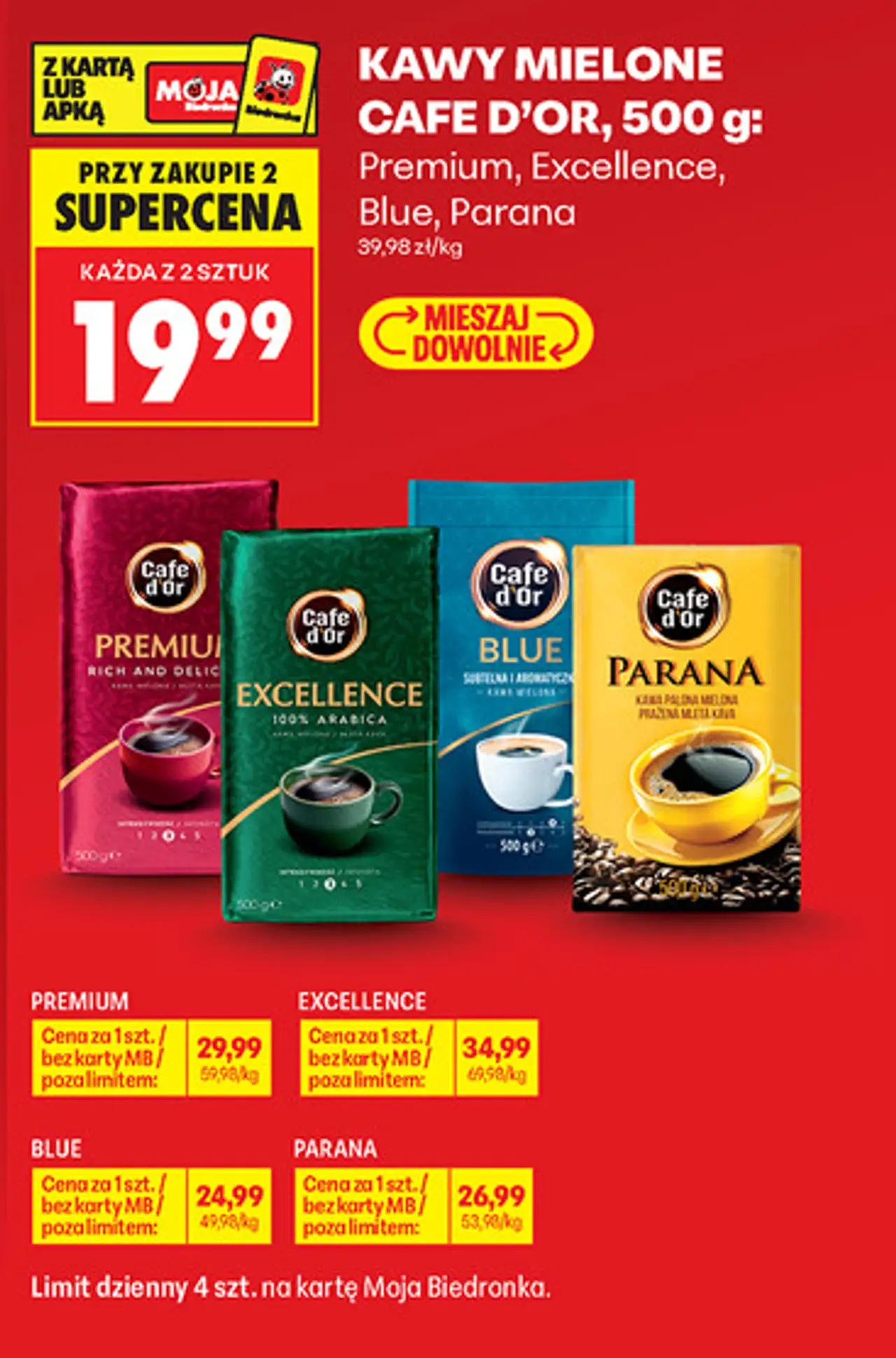 Kawy mielone Cafe D'or, 500 g: Premium, Excellence, Blue, Parana