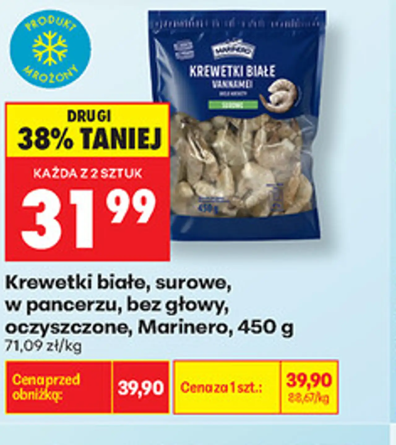 Krewetki białe, surowe, w pancerzu, bez głowy, oczyszczone Marinero, 450 g