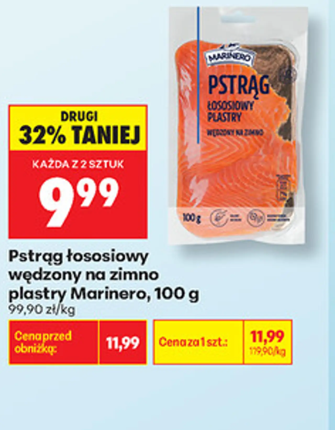 Pstrąg łososiowy wędzony na zimno plastry Marinero, 100 g