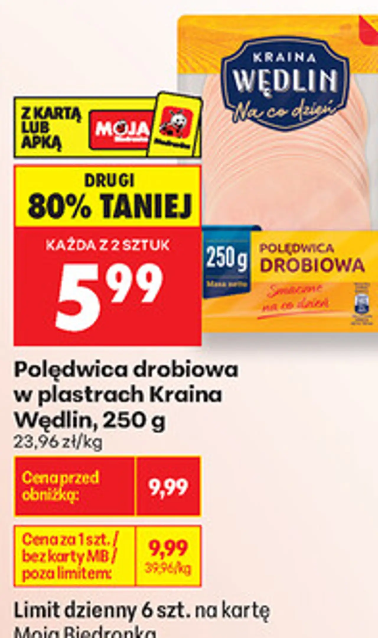 Polędwica drobiowa w plastrach Kraina Wędlin, 250 g