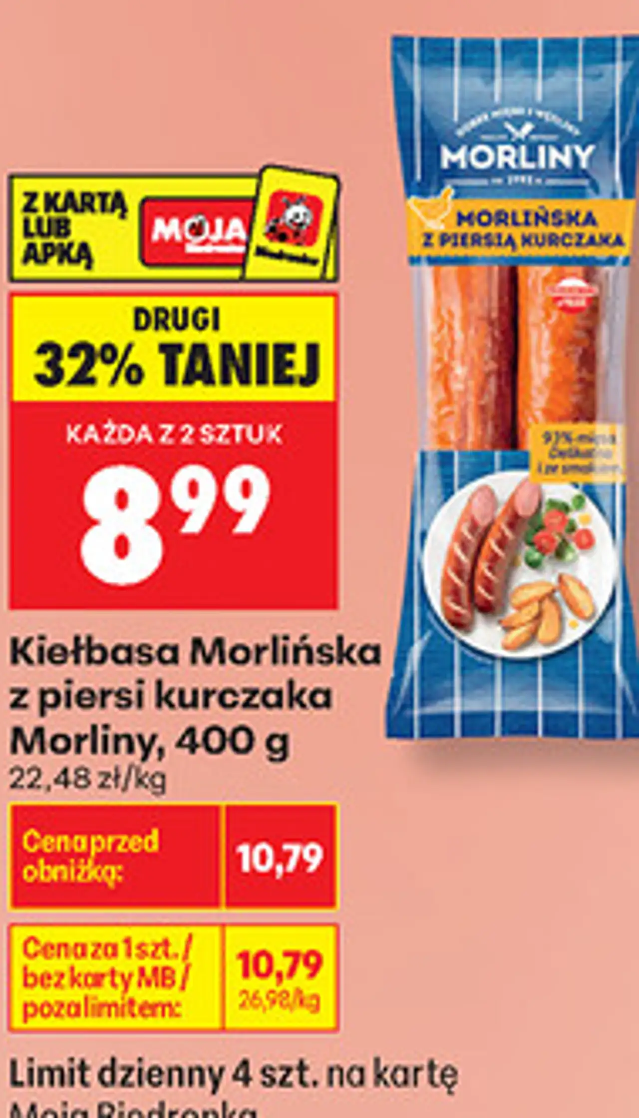 Kiełbasa Morlińska z piersi kurczaka Morliny, 400 g