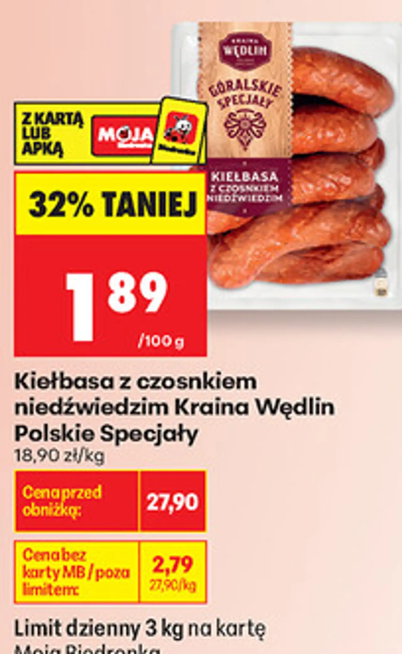 Kiełbasa z czosnkiem niedźwiedzim Kraina Wędlin Polskie Specjały