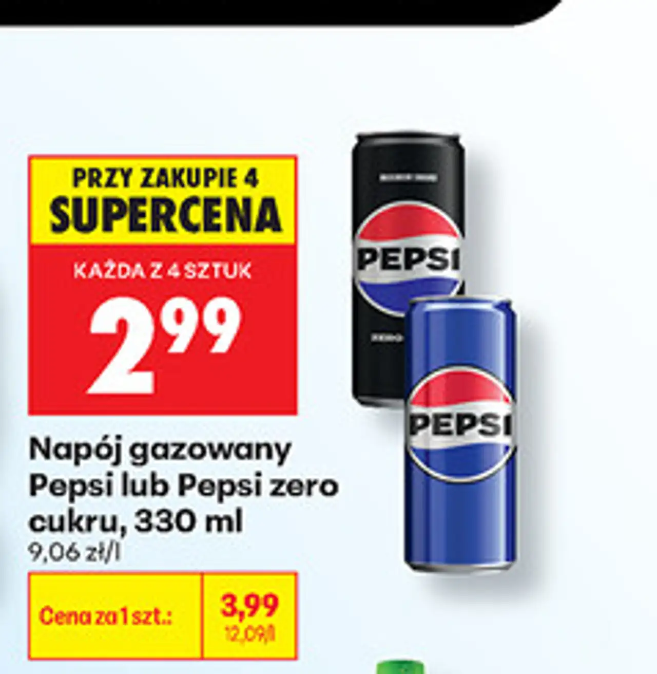 Napój gazowany Pepsi lub Pepsi zero cukru, 330 ml