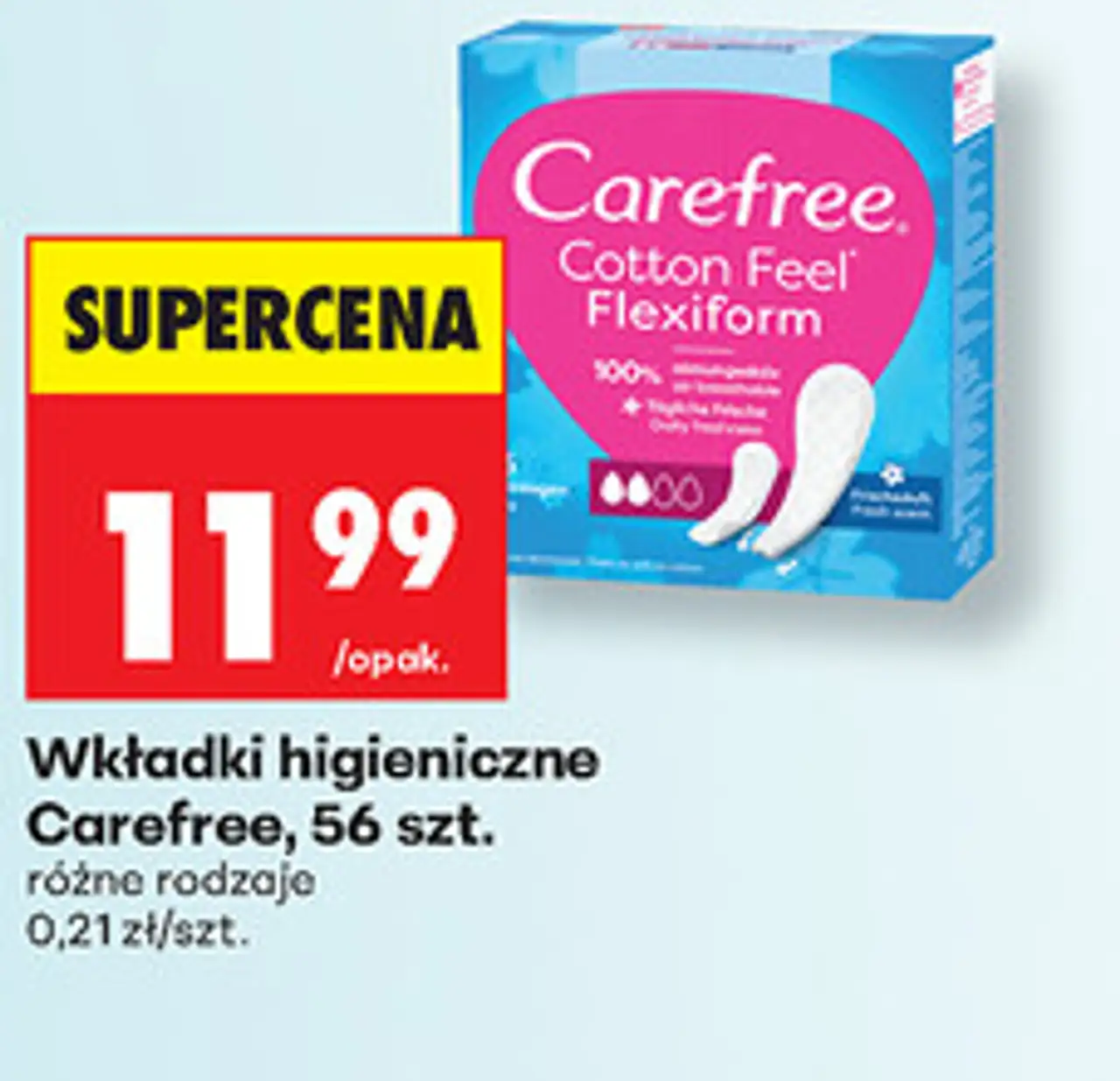 Wkładki higieniczne Carefree Cotton Feel Flexiform, 56 szt.