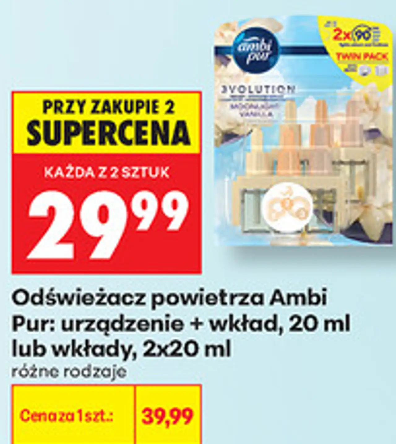 Odświeżacz powietrza Ambi Pur: urządzenie + wkład, 20 ml lub wkłady, 2x20 ml