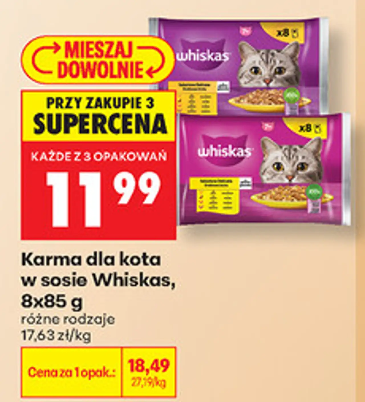 Karma dla kota w sosie Whiskas, 8x85 g