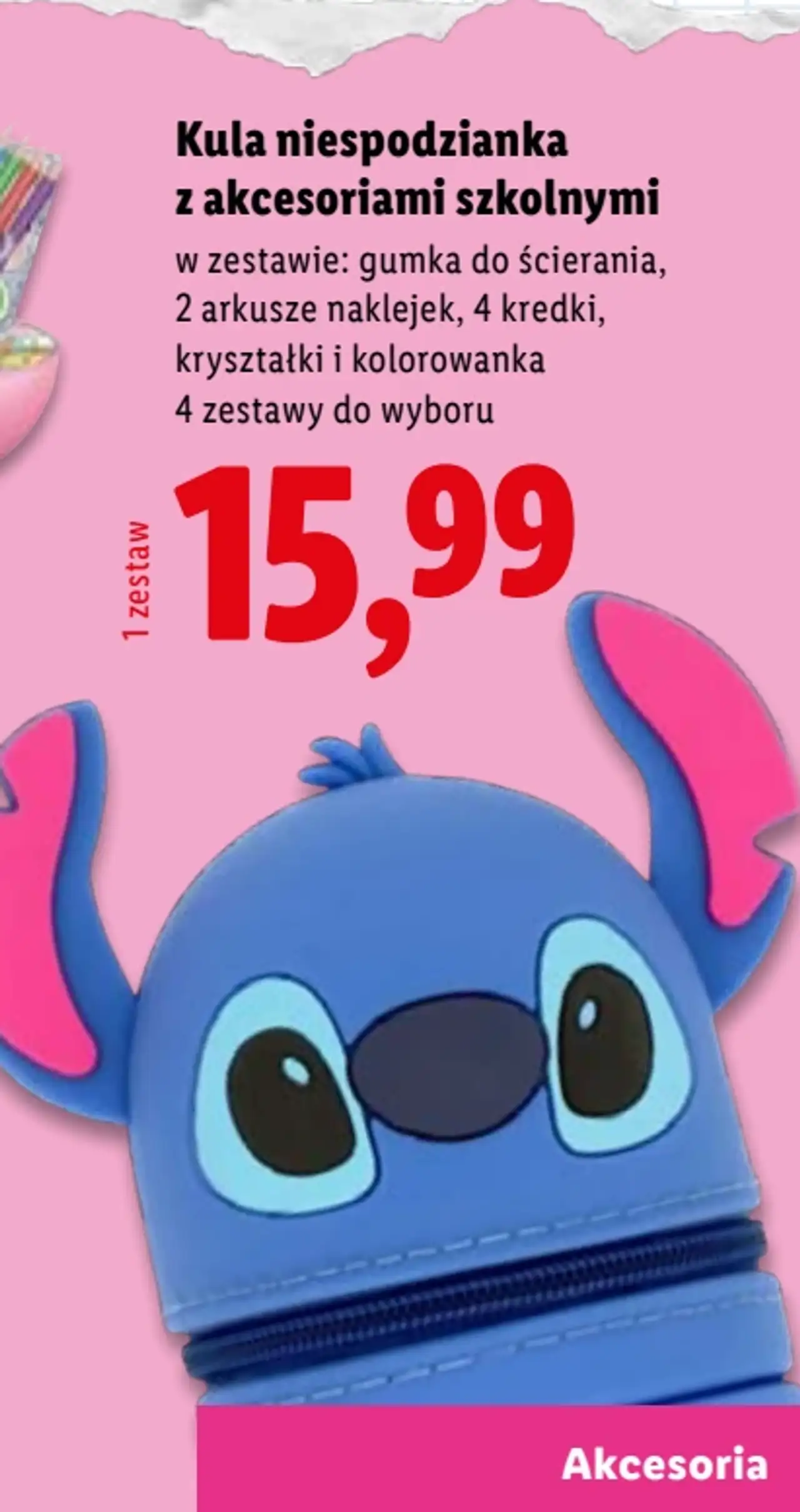 Kula niespodzianka z akcesoriami szkolnymi