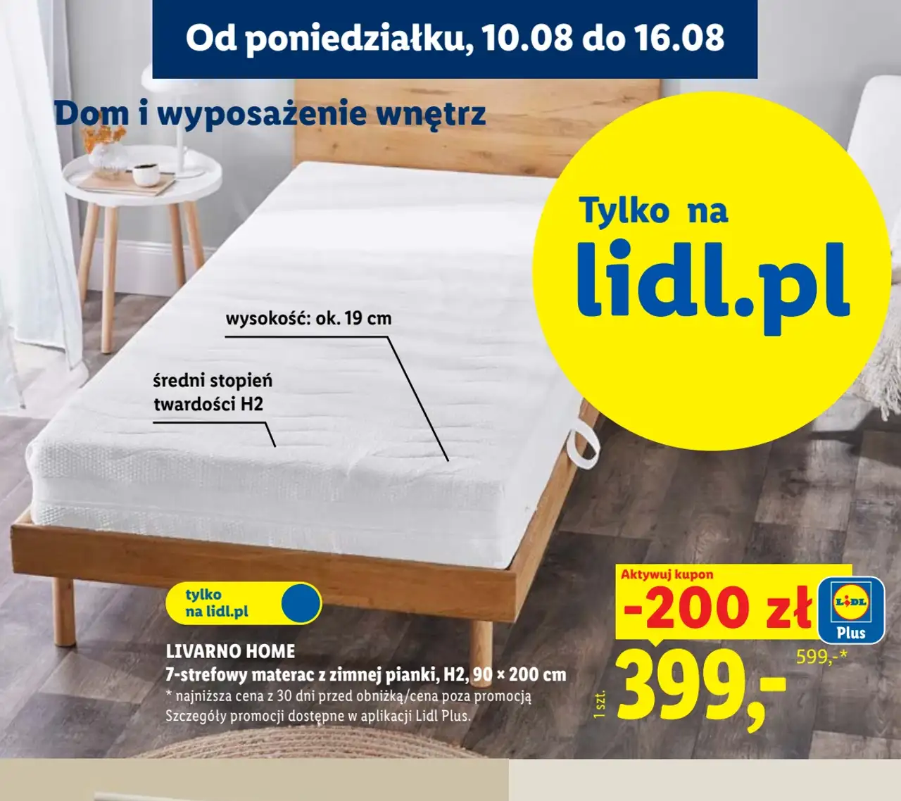 LIVARNO HOME 7-strefowy materac z zimnej pianki, H2, 90 x 200 cm
