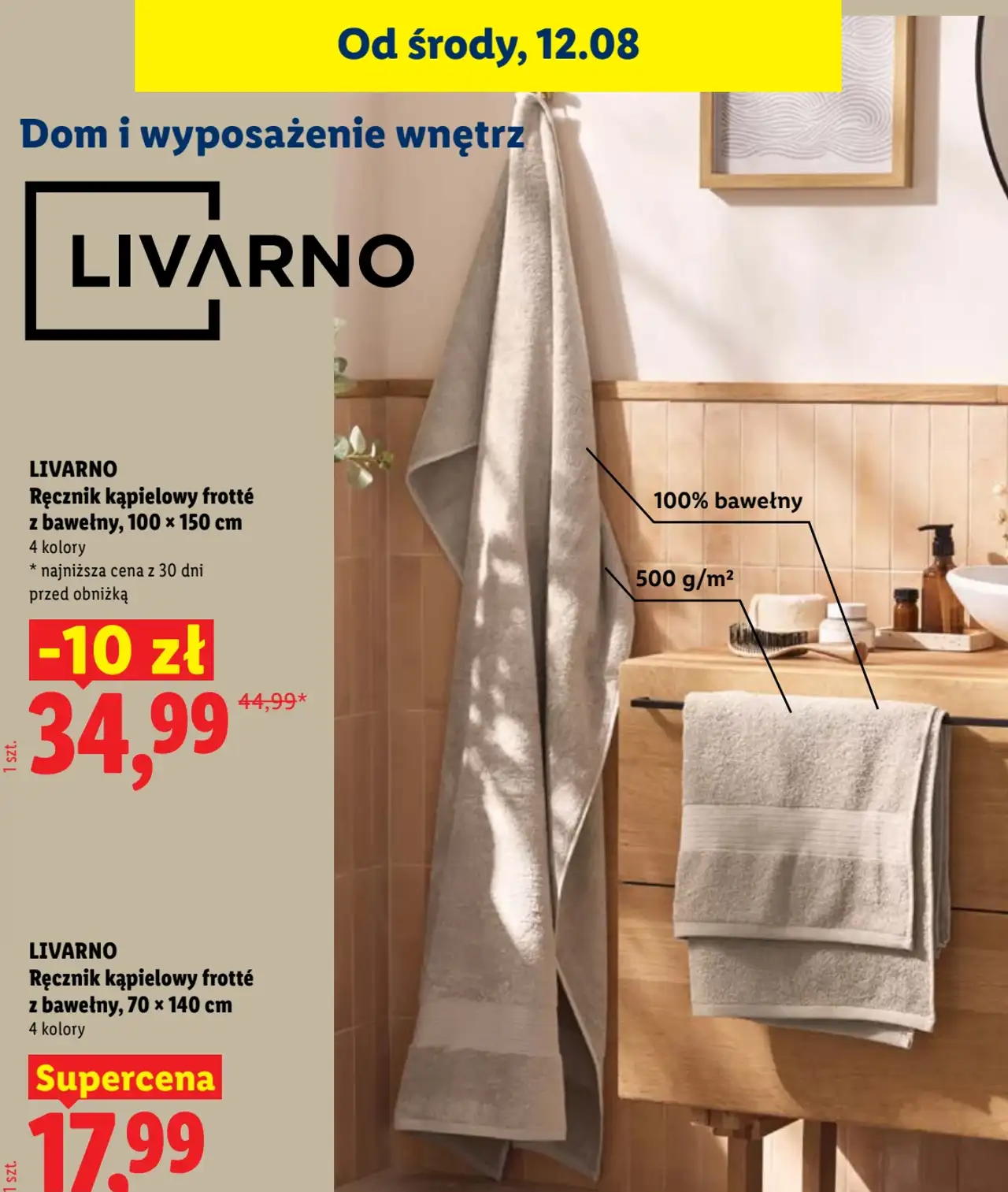 LIVARNO Ręcznik kąpielowy frotté z bawełny, 100 x 150 cm
