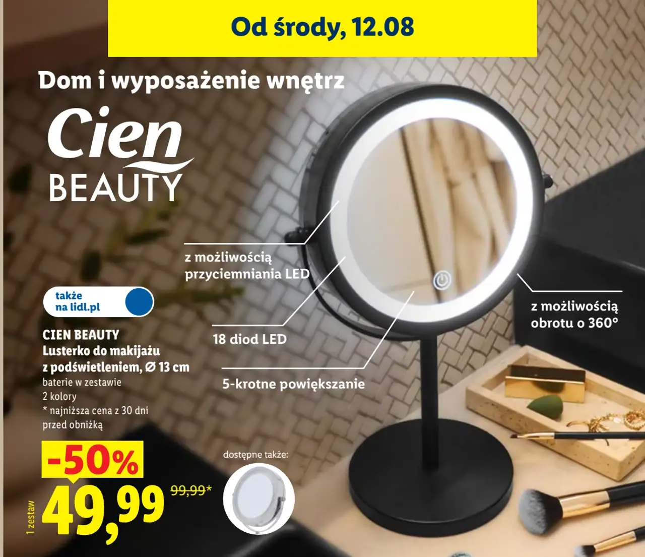 CIEN BEAUTY Lusterko do makijażu z podświetleniem, Ø 13 cm