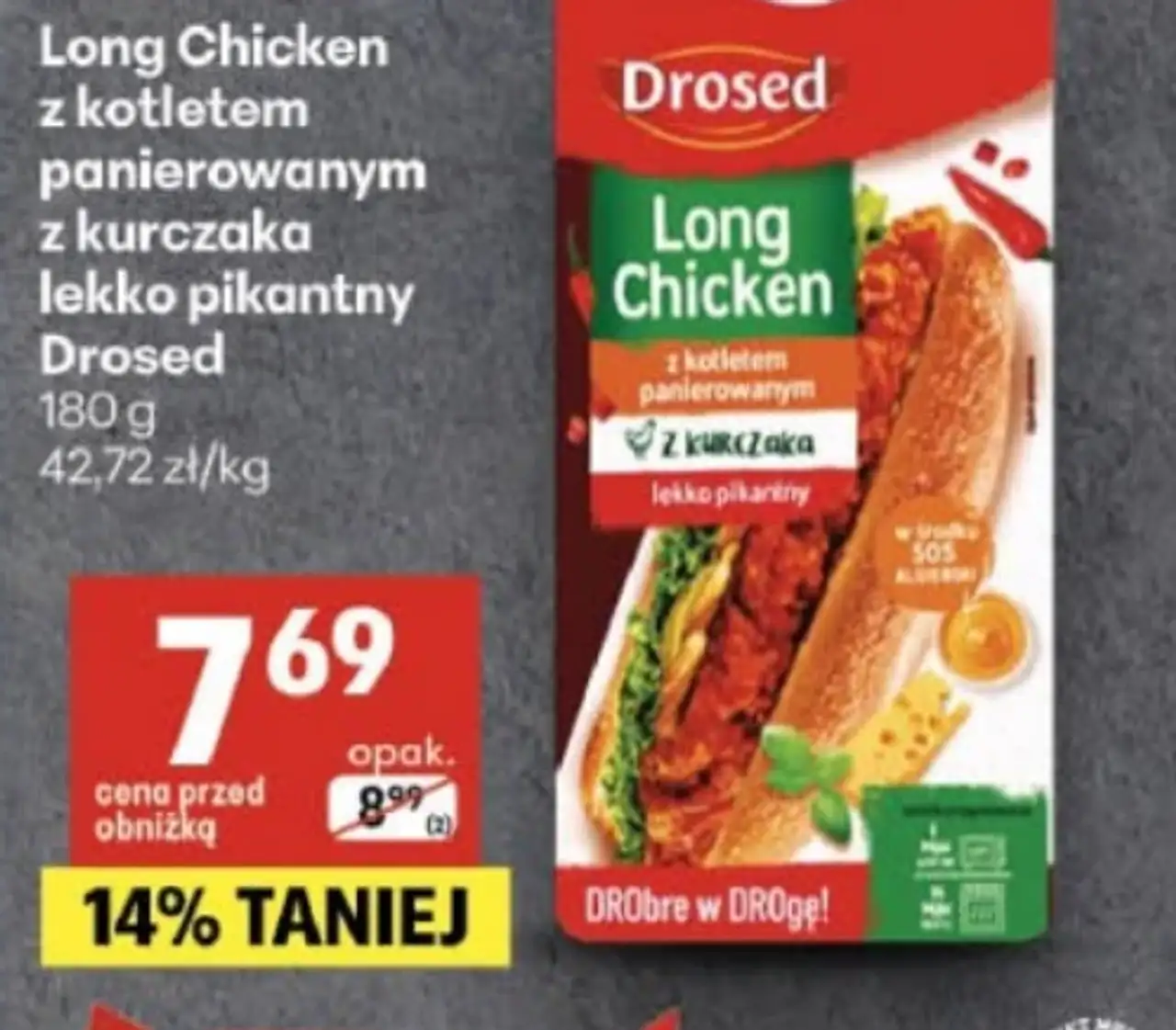 Long Chicken z kotletem panierowanym z kurczaka lekko pikantny Drosed