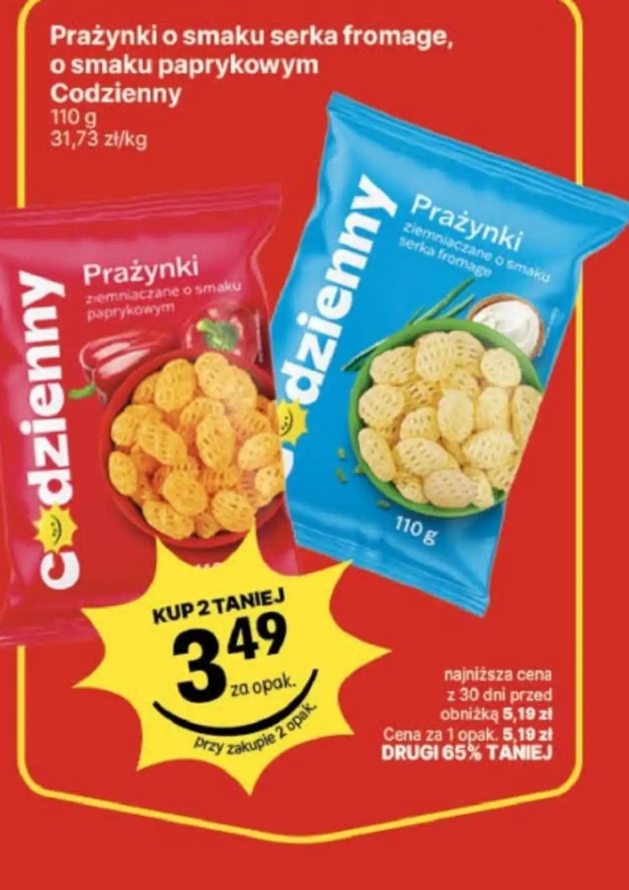 Prażynki o smaku serka fromage, o smaku paprykowym Codzienny
