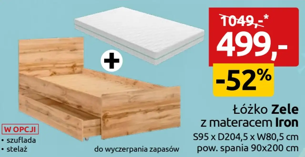 Łóżko Zele z materacem Iron S95 x D204,5 x W80,5 cm