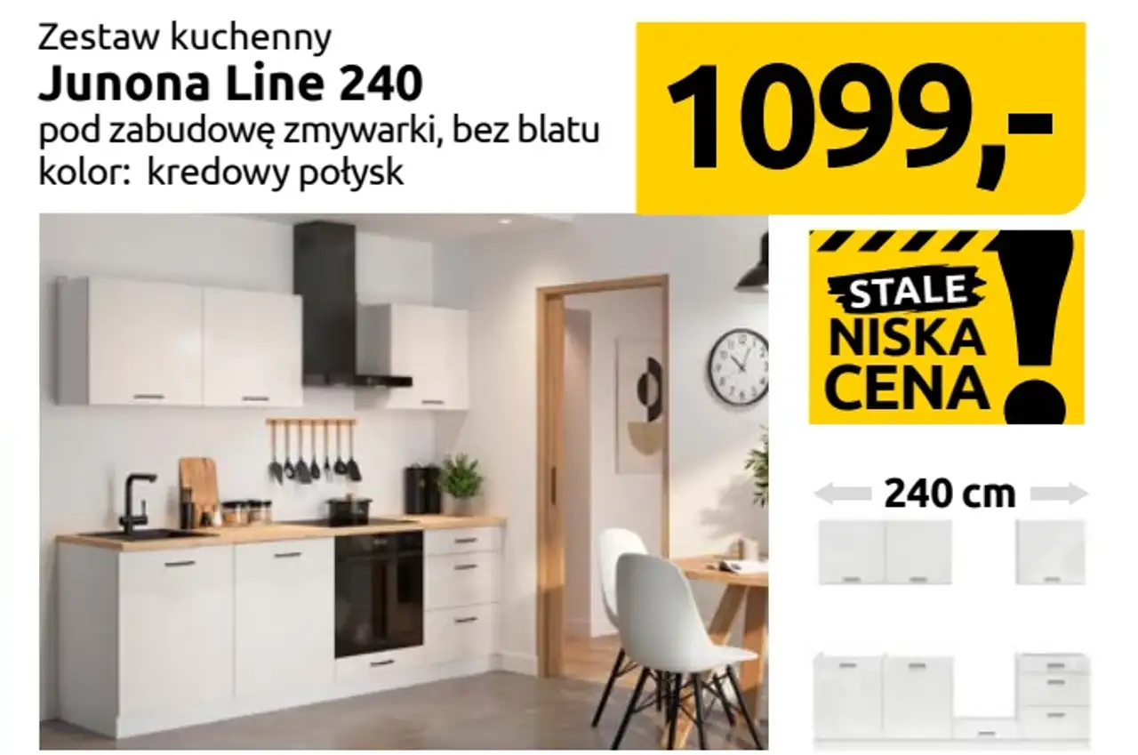 Zestaw kuchenny Junona Line 240 pod zabudowę zmywarki, bez blatu, kolor: uni kaszmir