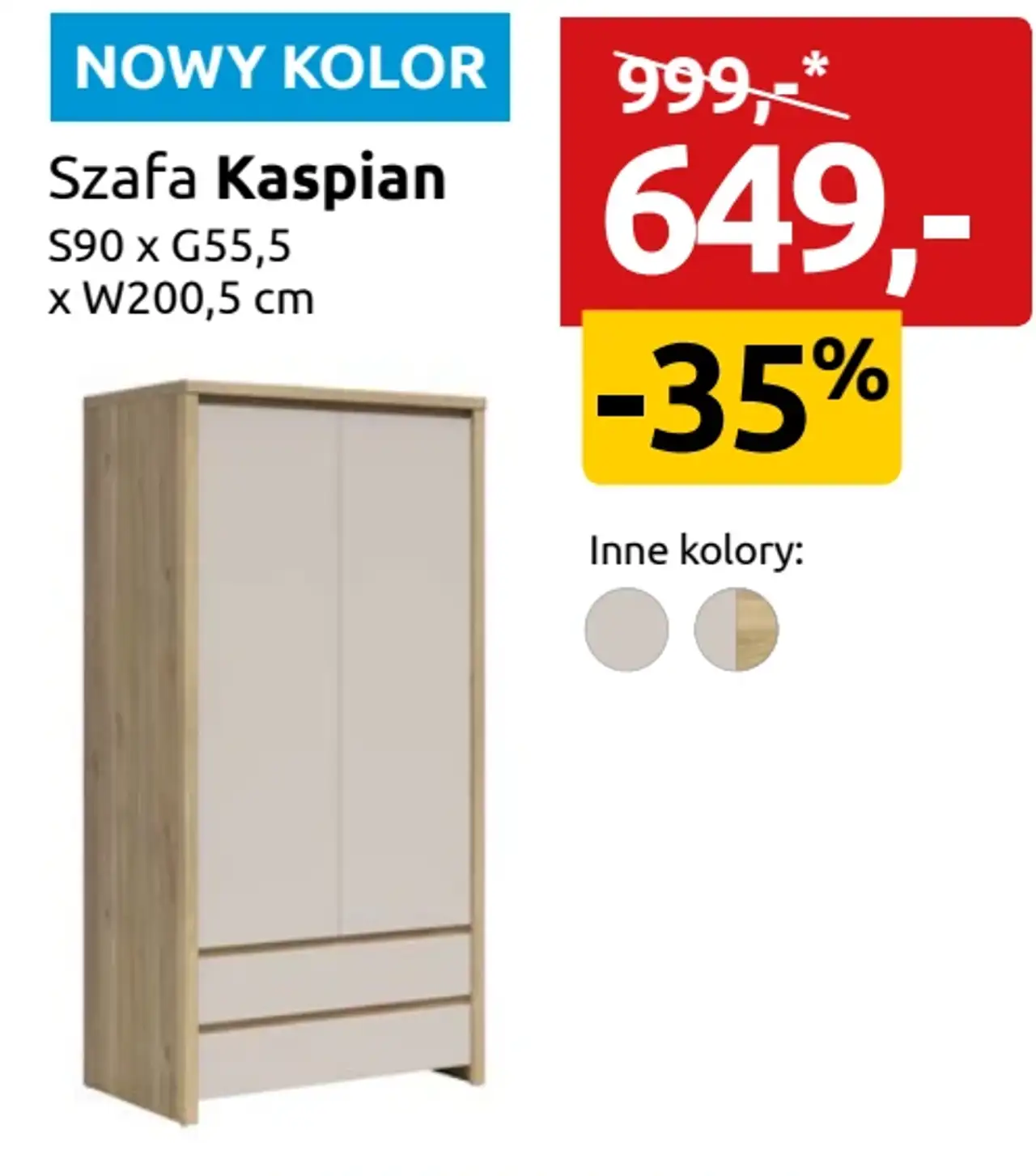Szafa Kaspian S90 x G55,5 x W200,5 cm