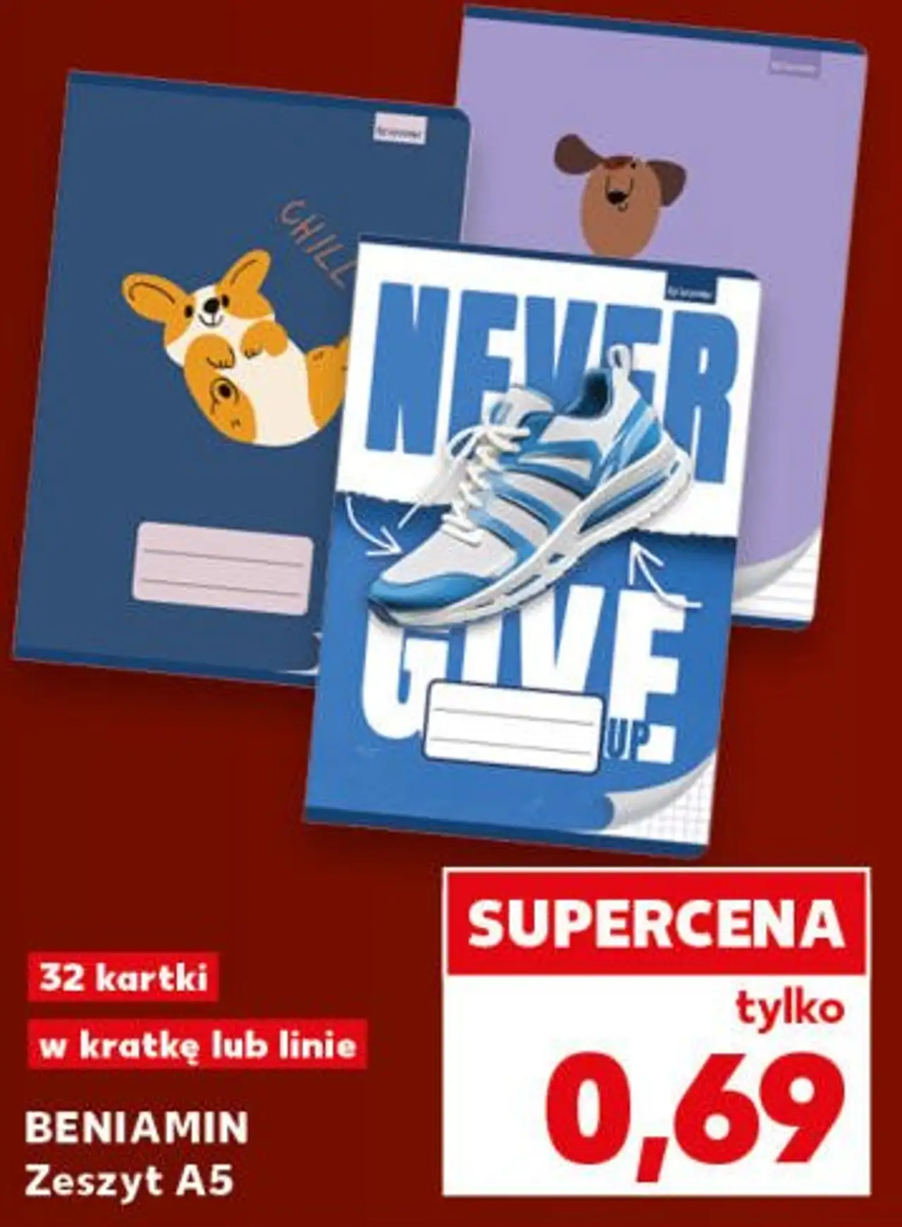 BENIAMIN Zeszyt A5 32 kartki w kratkę lub linie