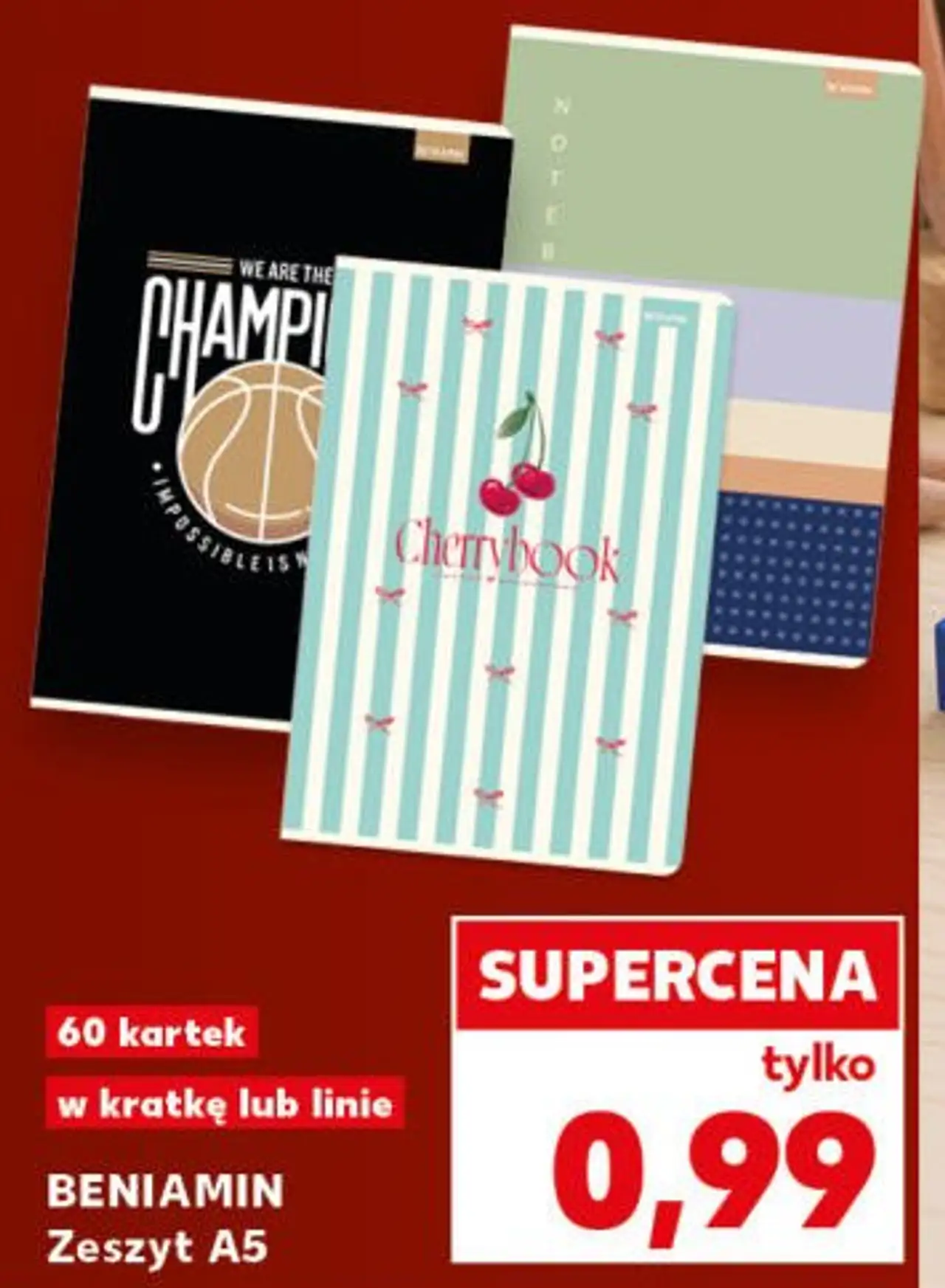 BENIAMIN Zeszyt A5 60 kartek w kratkę lub linie