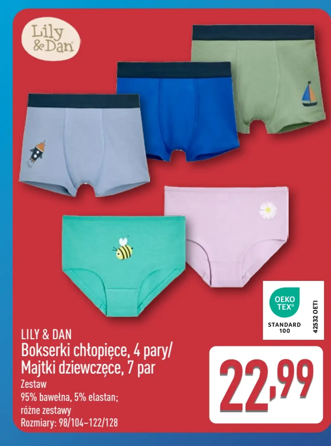 LILY & DAN Bokserki chłopięce, 4 pary / Majtki dziewczęce, 7 par