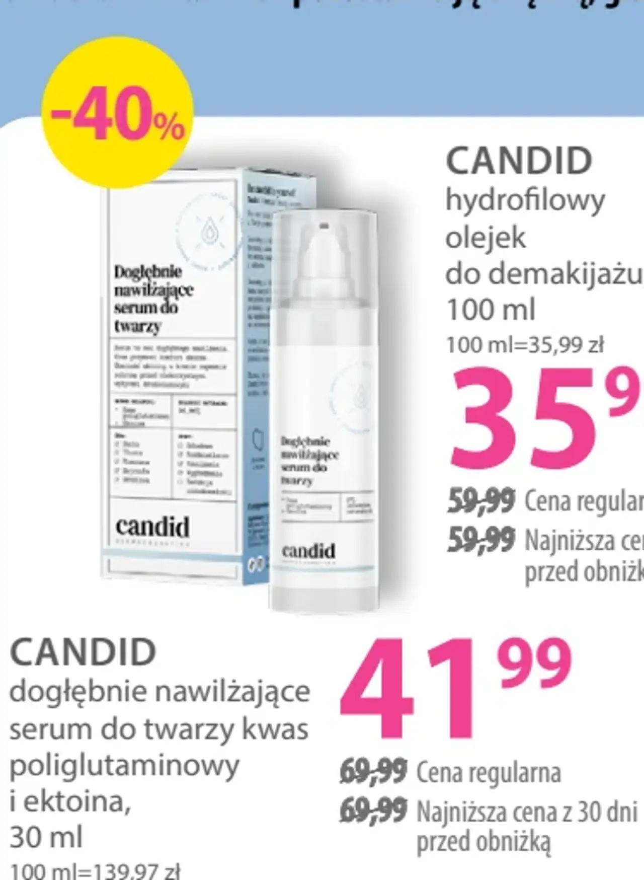 CANDID dogłębnie nawilżające serum do twarzy kwas poliglutaminowy i ektoina