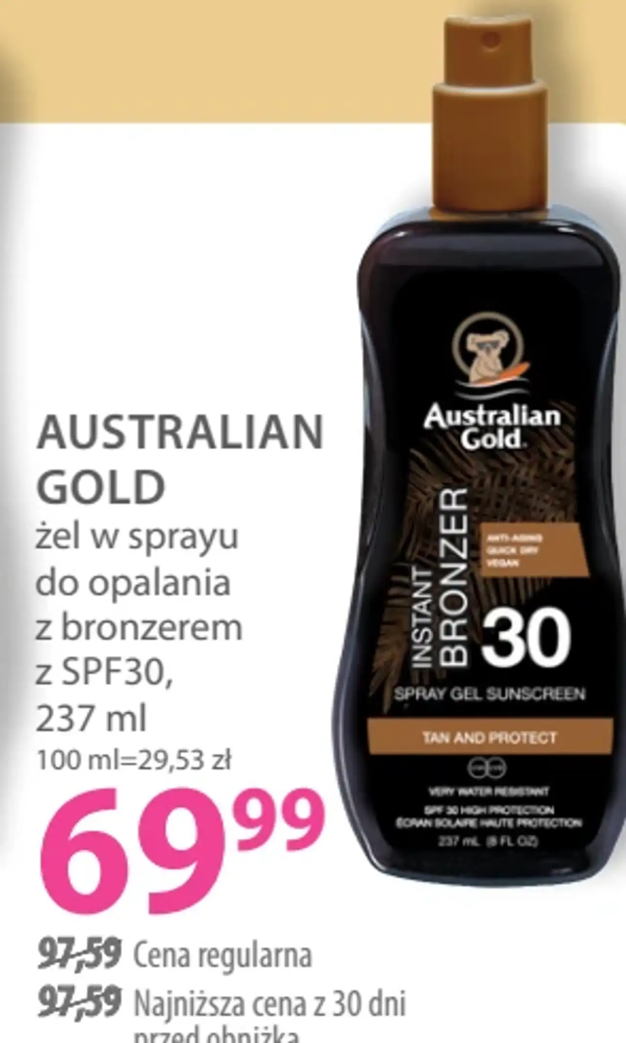 AUSTRALIAN GOLD żel w sprayu do opalania z bronzerem