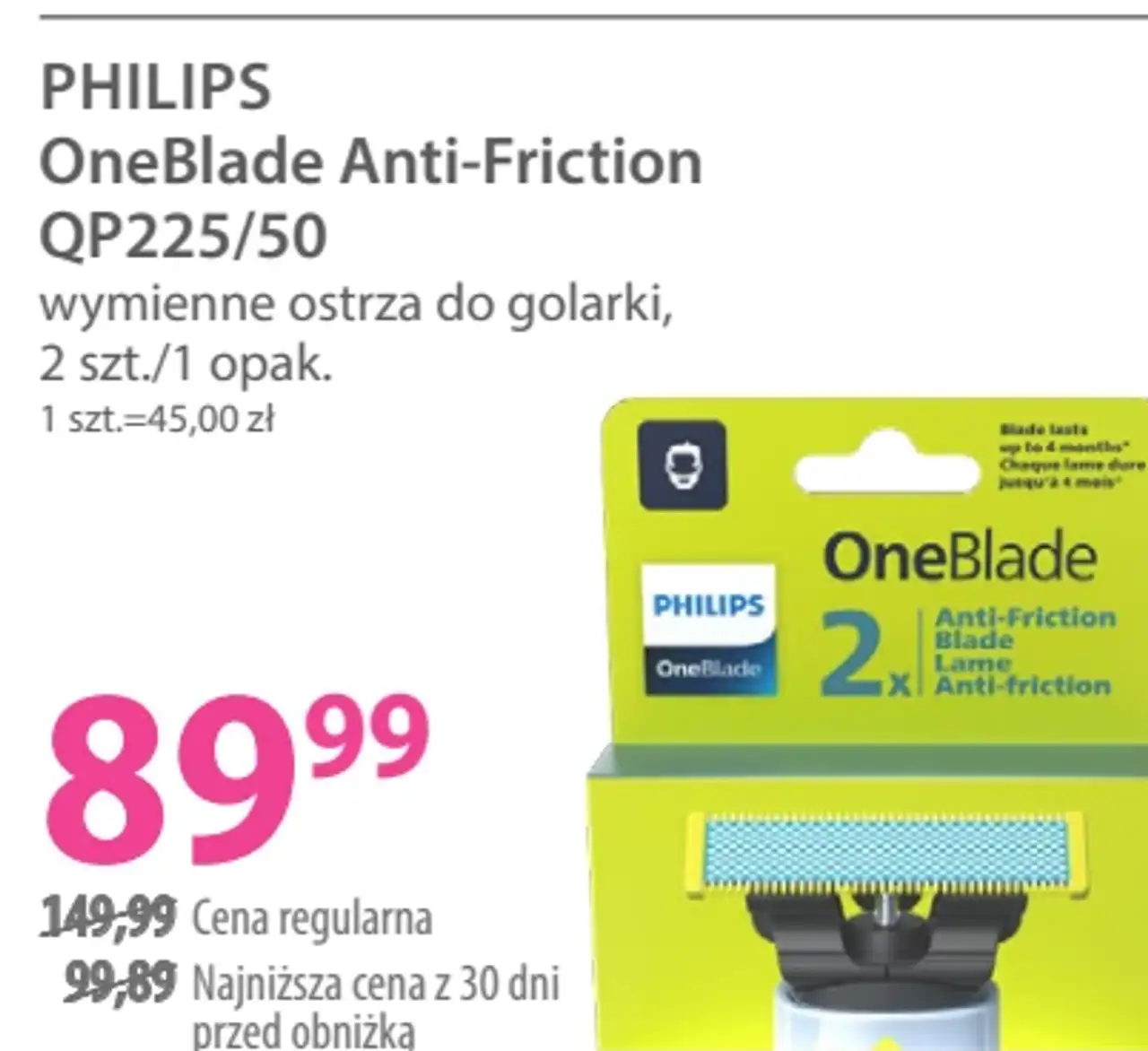 Philips OneBlade Anti-Friction QP225/50 wymienne ostrza do golarki