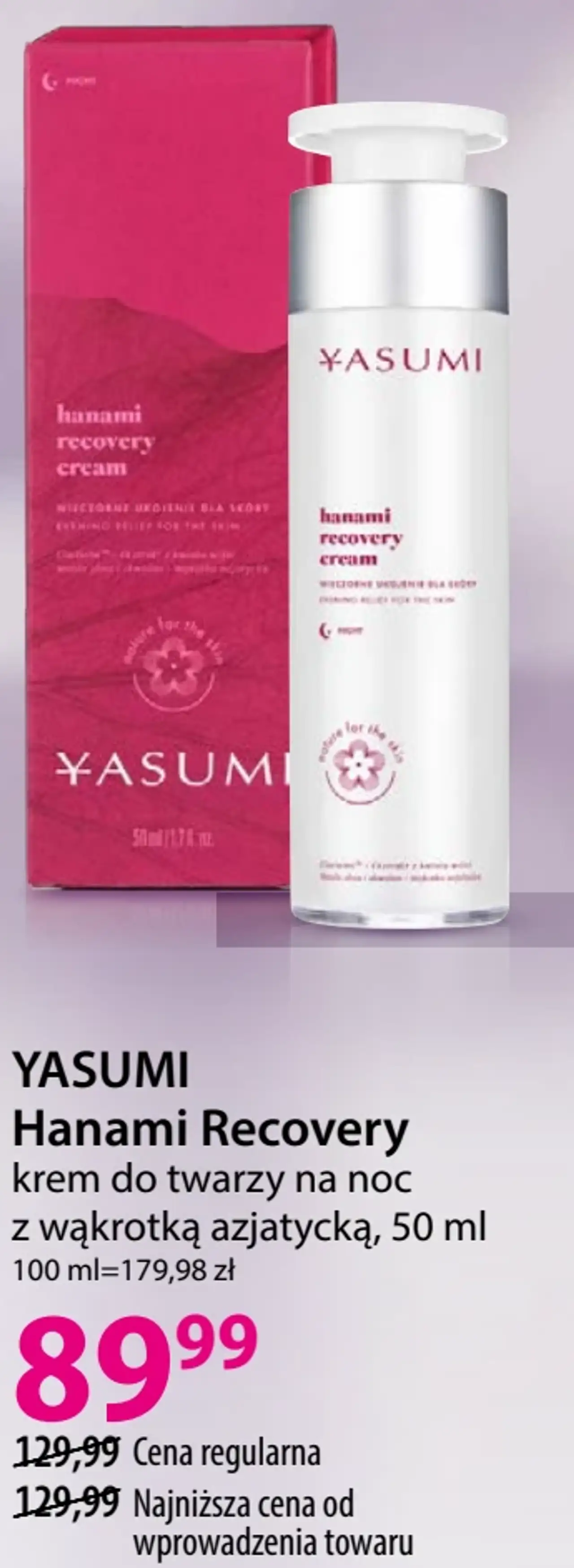 Yasumi Hanami Recovery krem do twarzy na noc z wąkrotką azjatycką