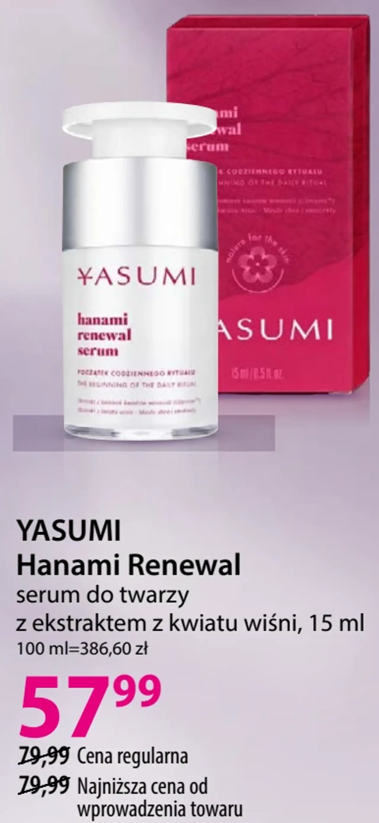 Yasumi Hanami Renewal serum do twarzy z ekstraktem z kwiatu wiśni