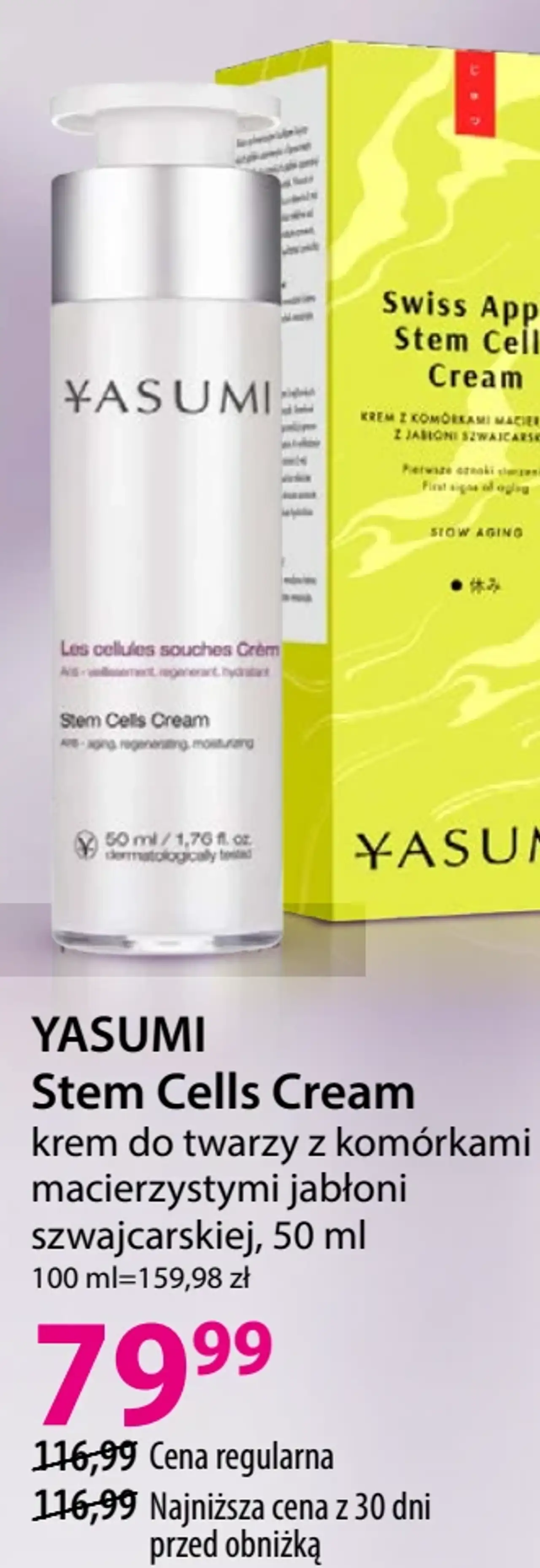 YASUMI Stem Cells Cream krem do twarzy z komórkami macierzystymi jabłoni szwajcarskiej