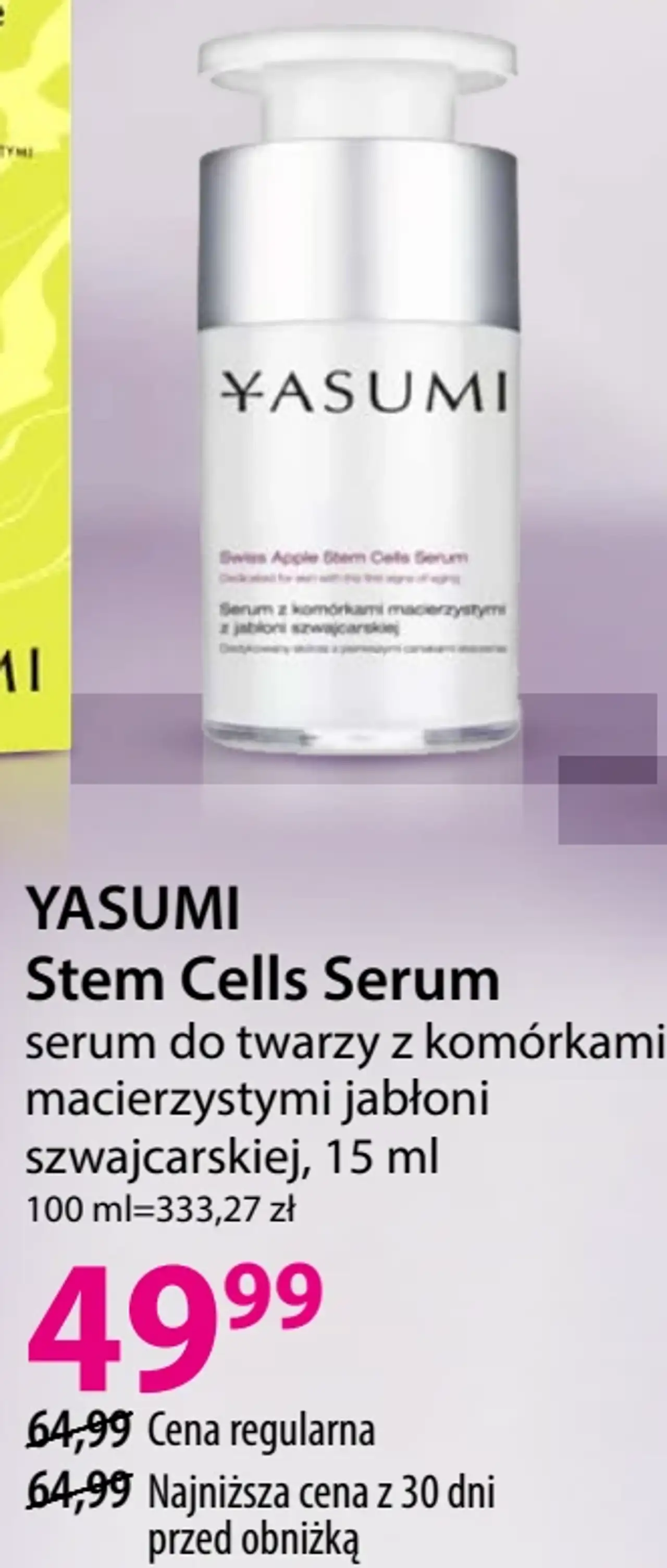 YASUMI Stem Cells Serum serum do twarzy z komórkami macierzystymi jabłoni szwajcarskiej