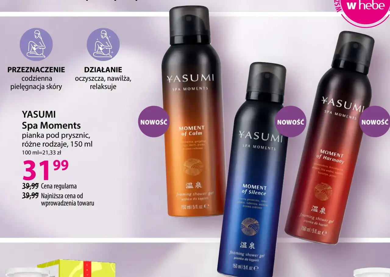 YASUMI Spa Moments pianka pod prysznic, różne rodzaje