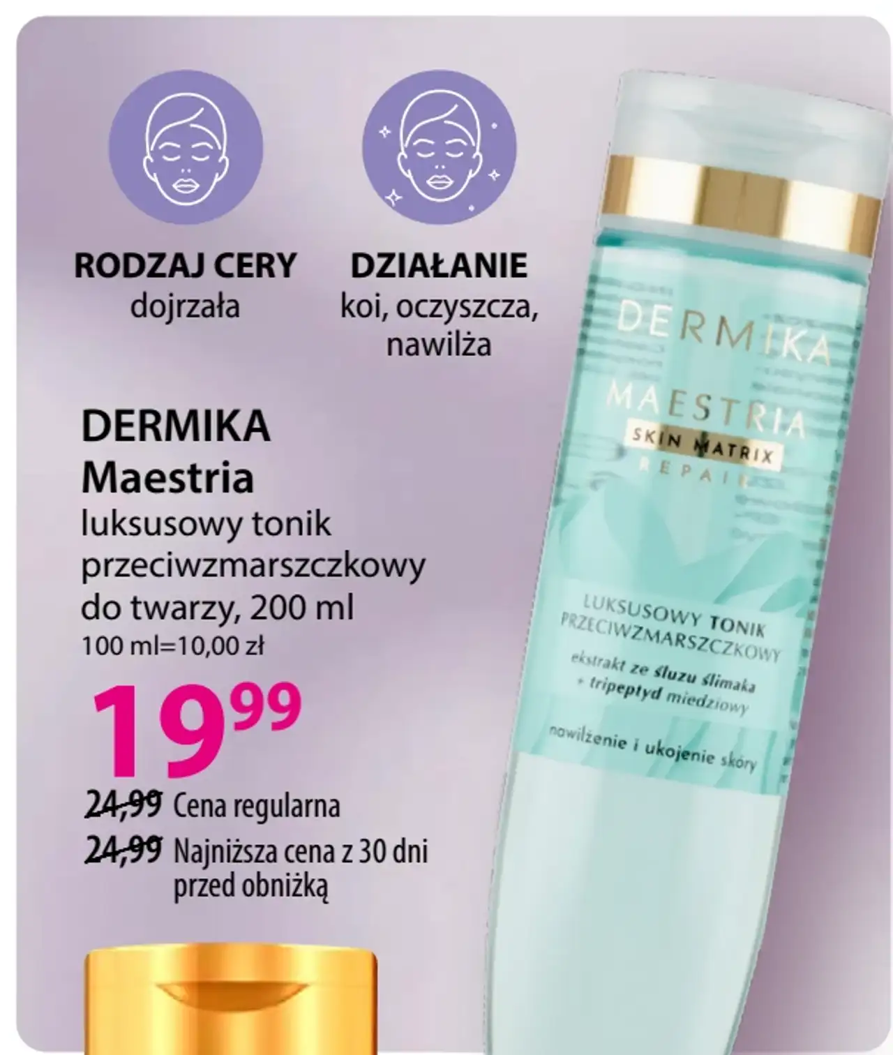Dermika Maestria luksusowy tonik przeciwzmarszczkowy do twarzy, 200 ml