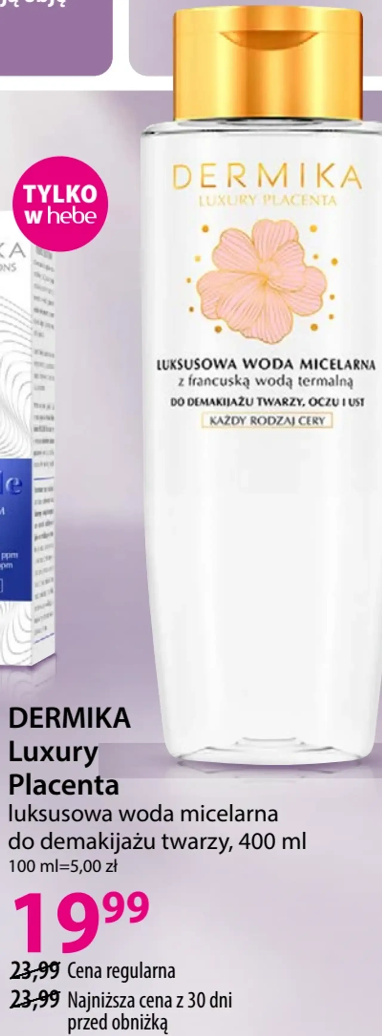Dermika Luxury Placenta luksusowa woda micelarna do demakijażu twarzy, 400 ml