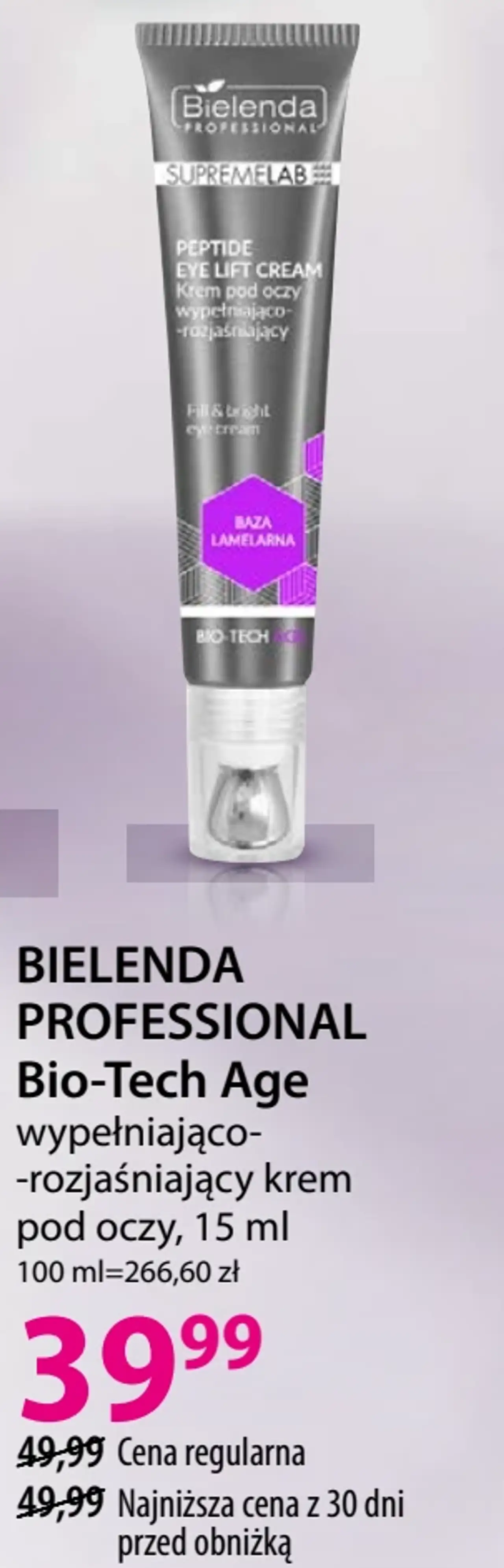 Bielenda Professional Bio-Tech Age wypełniająco-rozjaśniający krem pod oczy, 15 ml