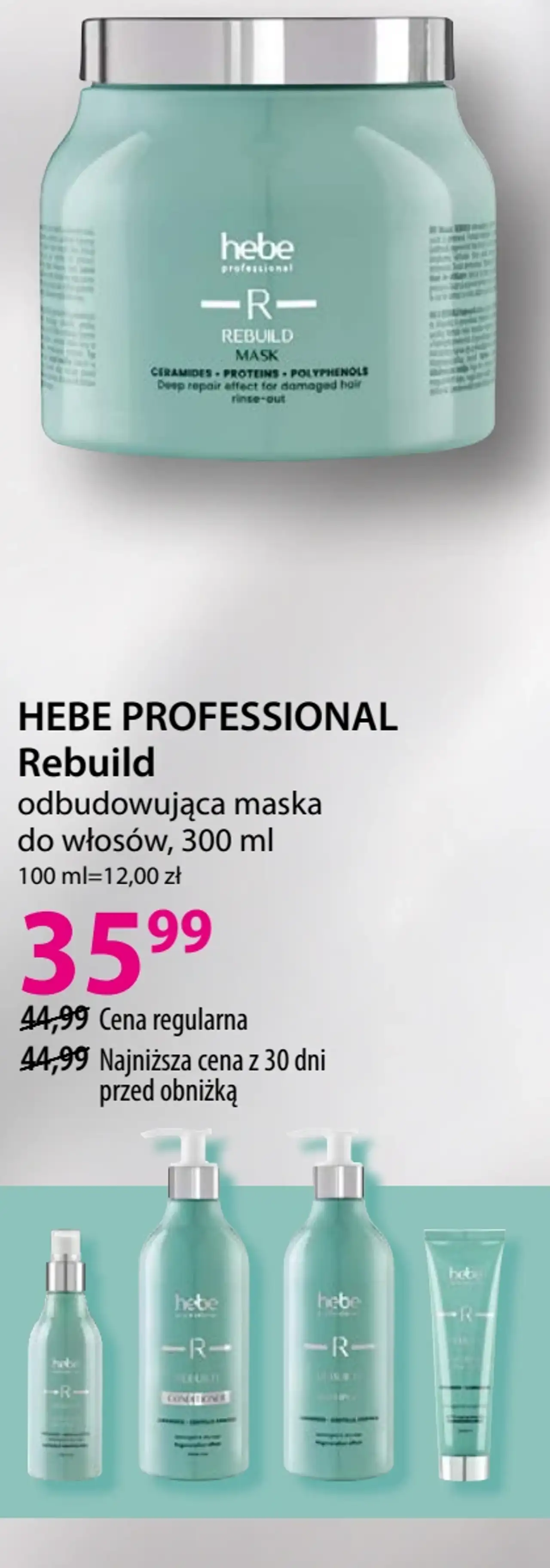 HEBE PROFESSIONAL Rebuild odbudowująca maska do włosów, 300 ml