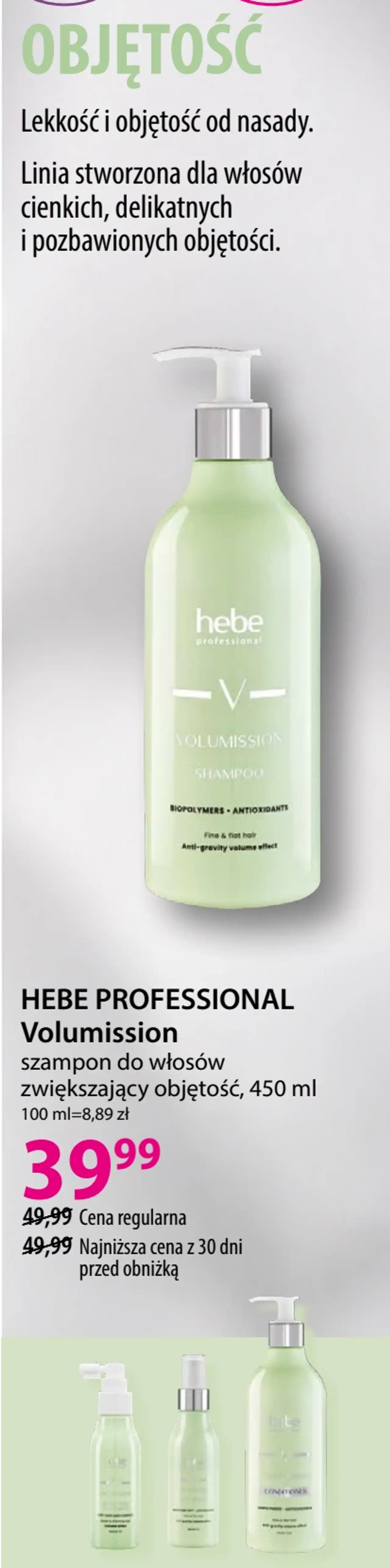 HEBE PROFESSIONAL Volumission szampon do włosów zwiększający objętość, 450 ml