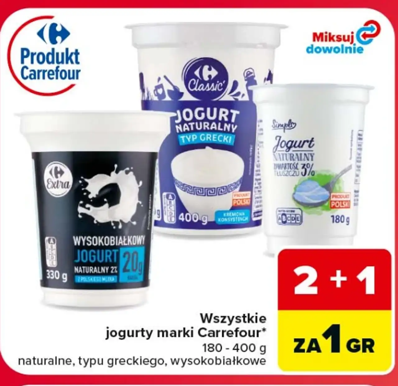 Jogurty marki Carrefour (naturalne, typu greckiego, wysokobiałkowe)