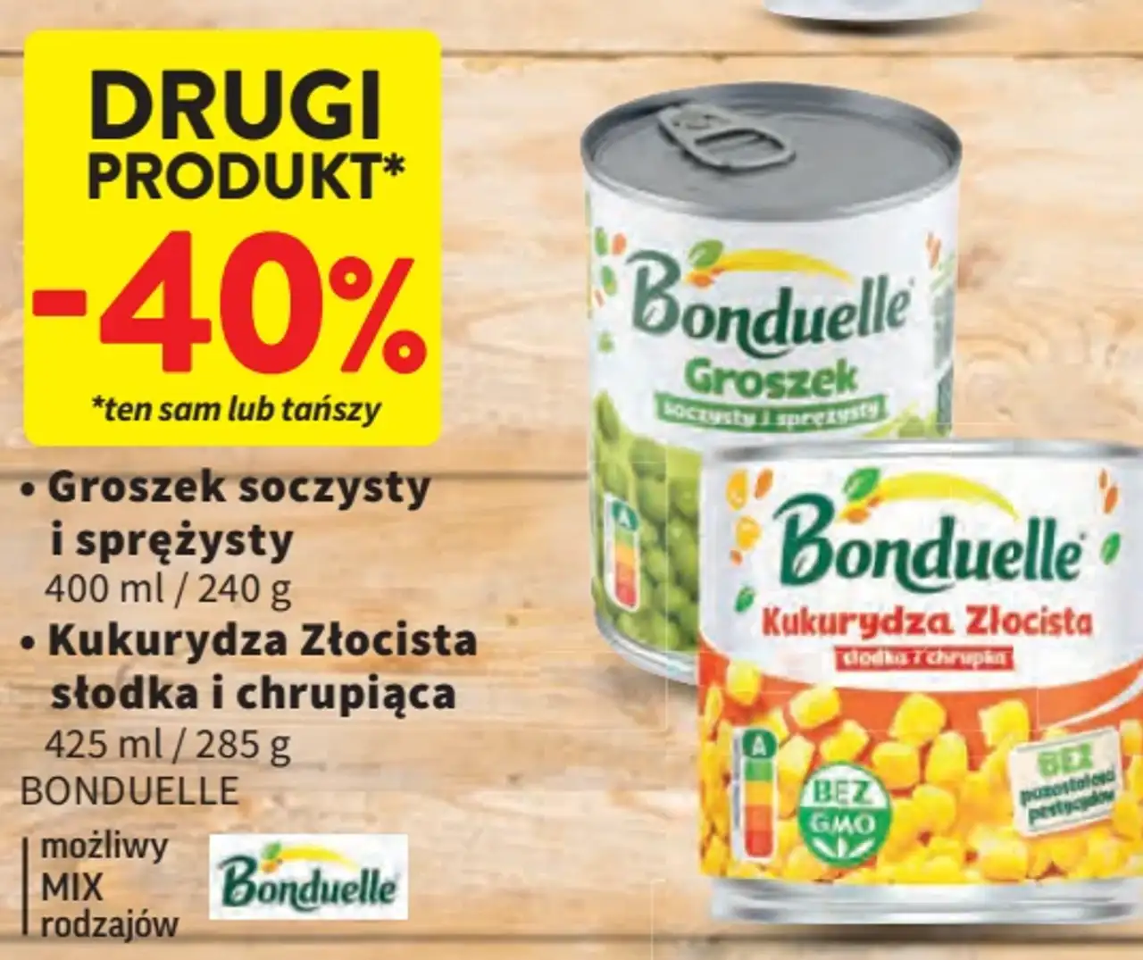 Groszek soczysty i sprężysty / Kukurydza Złocista słodka i chrupiąca Bonduelle