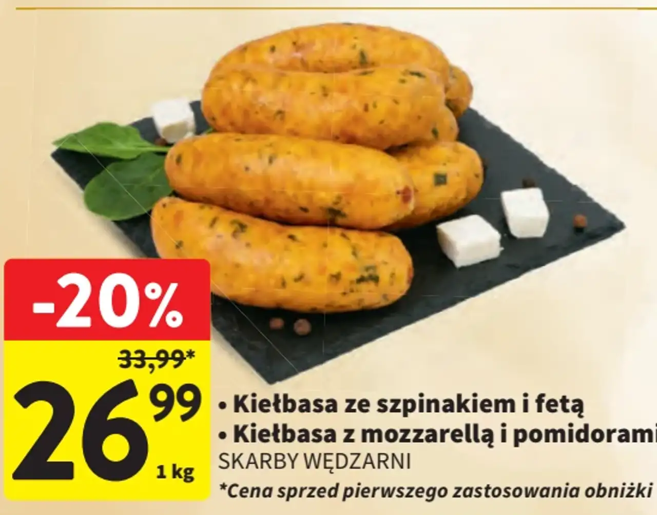 Kiełbasa ze szpinakiem i fetą / Kiełbasa z mozzarellą i pomidorami