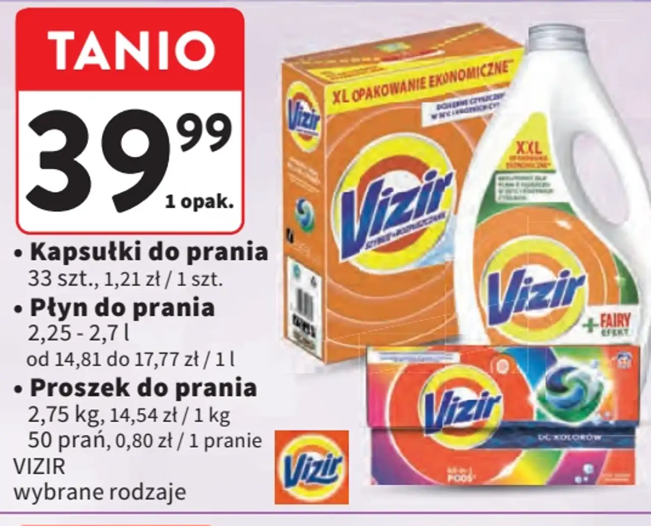 Kapsułki, płyn lub proszek do prania Vizir