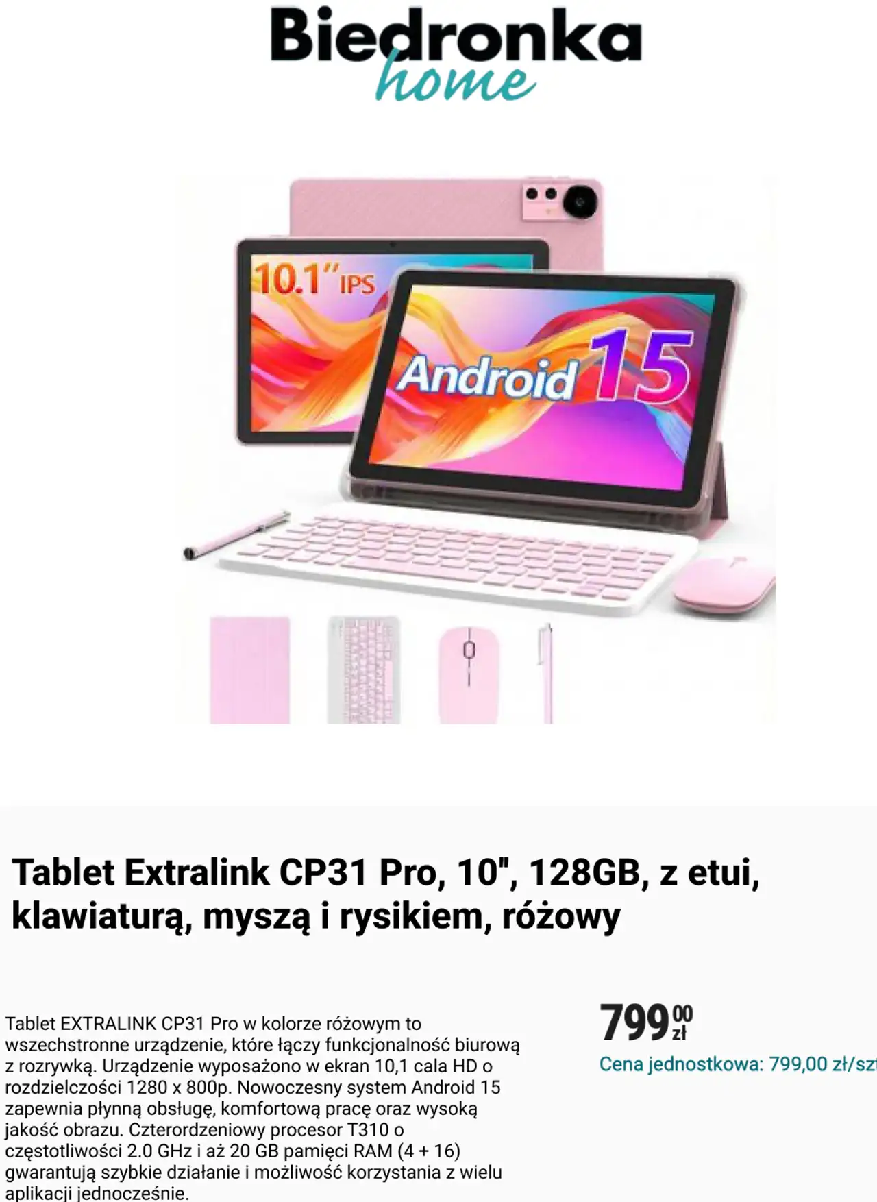 Tablet Extralink CP31 Pro, 10", 128GB, z etui, klawiaturą, myszą i rysikiem, różowy