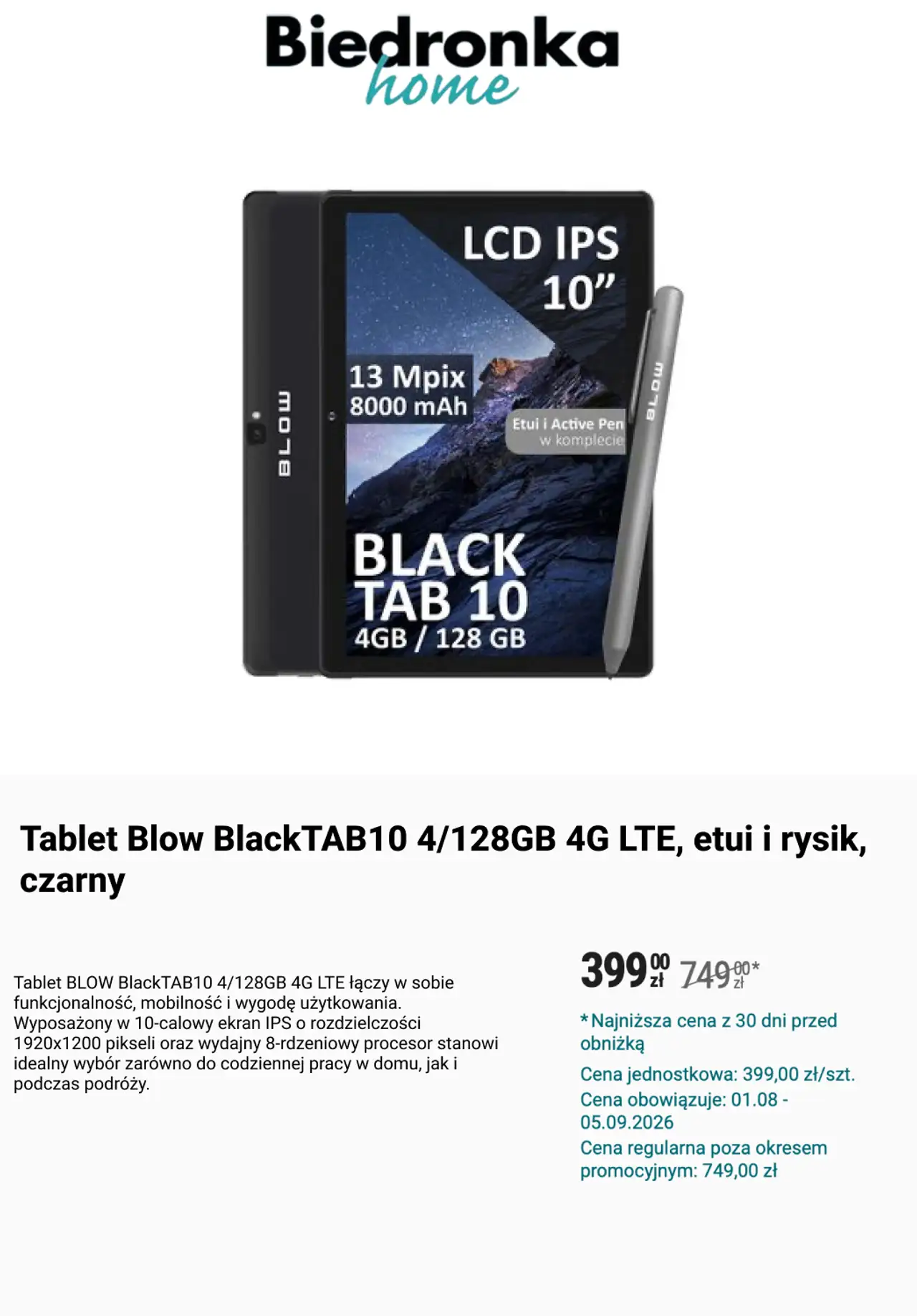 Tablet Blow Black TAB10 etui i rysik