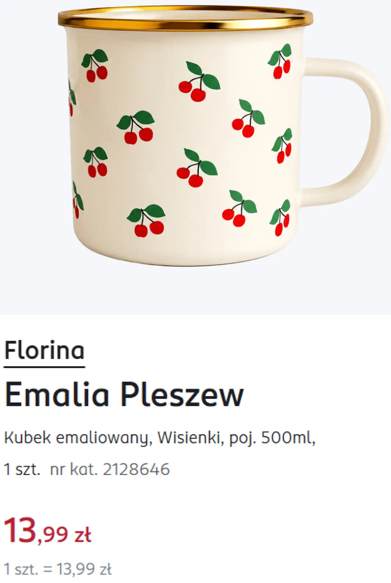 Florina Emalia Pleszew Kubek emaliowany, Wisienki, poj. 500ml