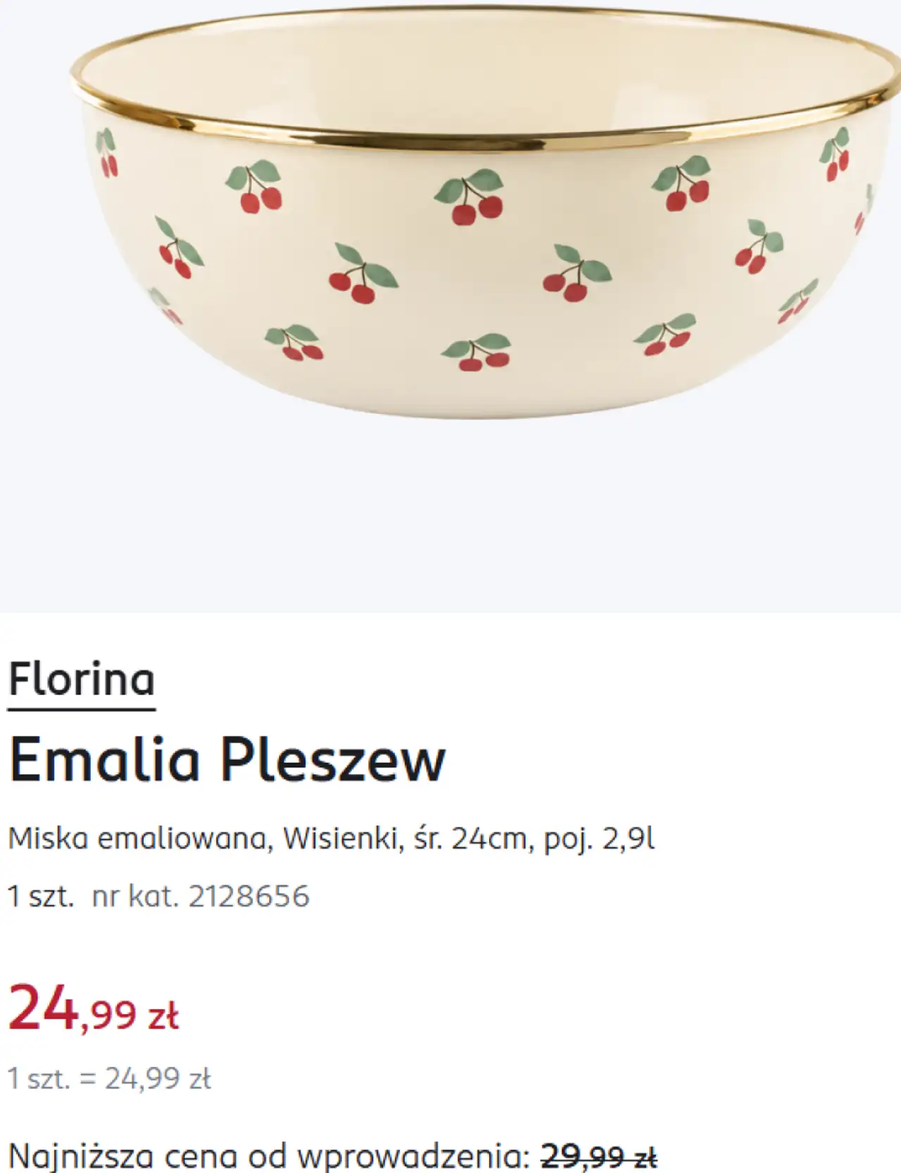 Florina Emalia Pleszew Miska emaliowana, Wisienki, śr. 24cm, poj. 2,9l