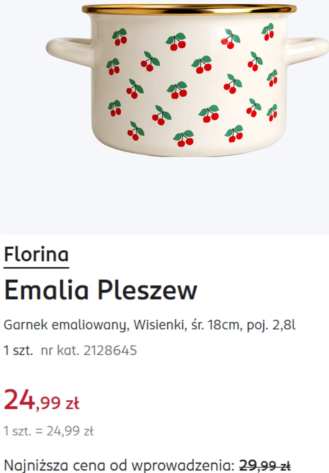 Florina Emalia Pleszew Garnek emaliowany, Wisienki, ř. 18cm, poj. 2,8l