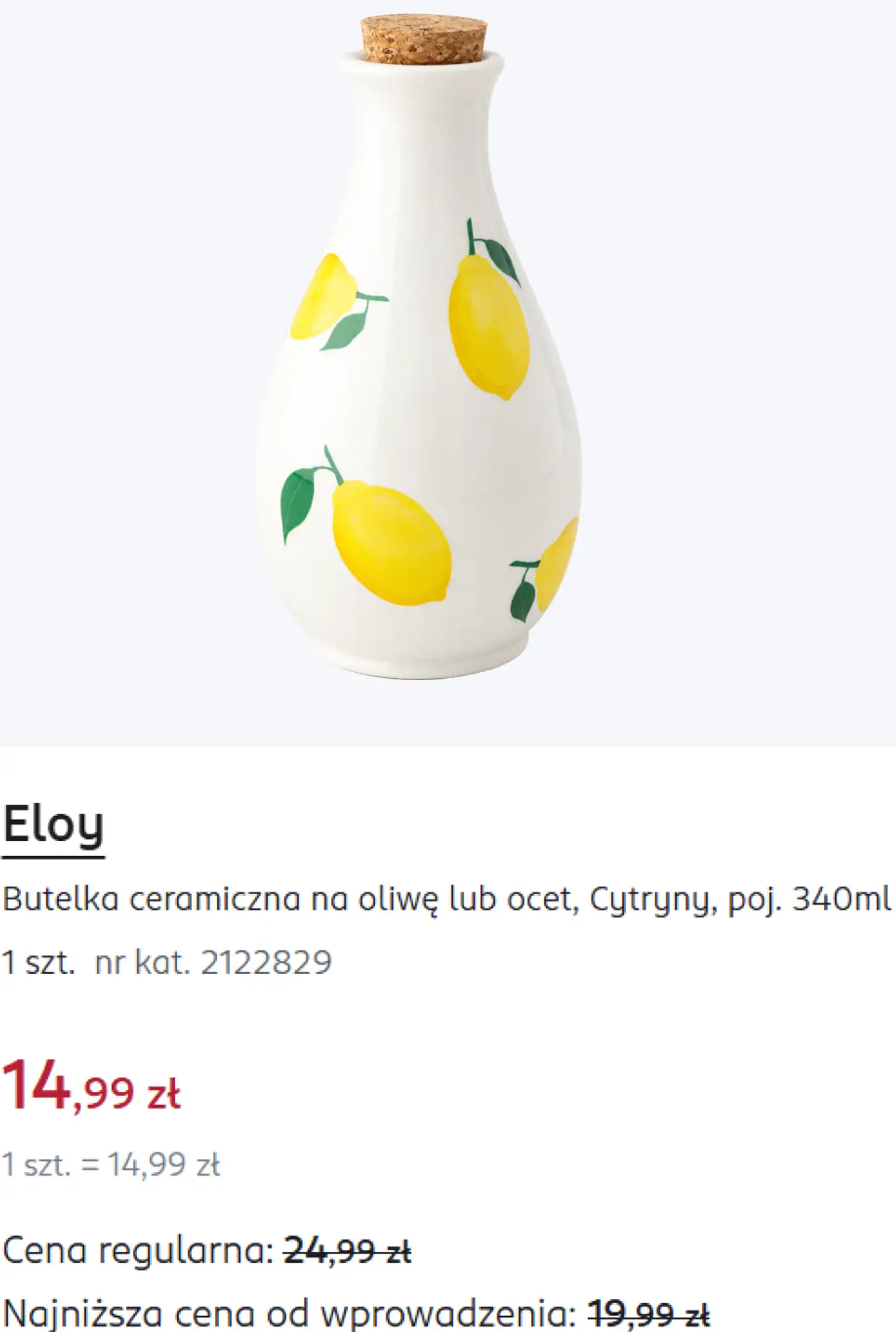 Eloy Butelka ceramiczna na oliwę lub ocet, Cytryny, poj. 340ml