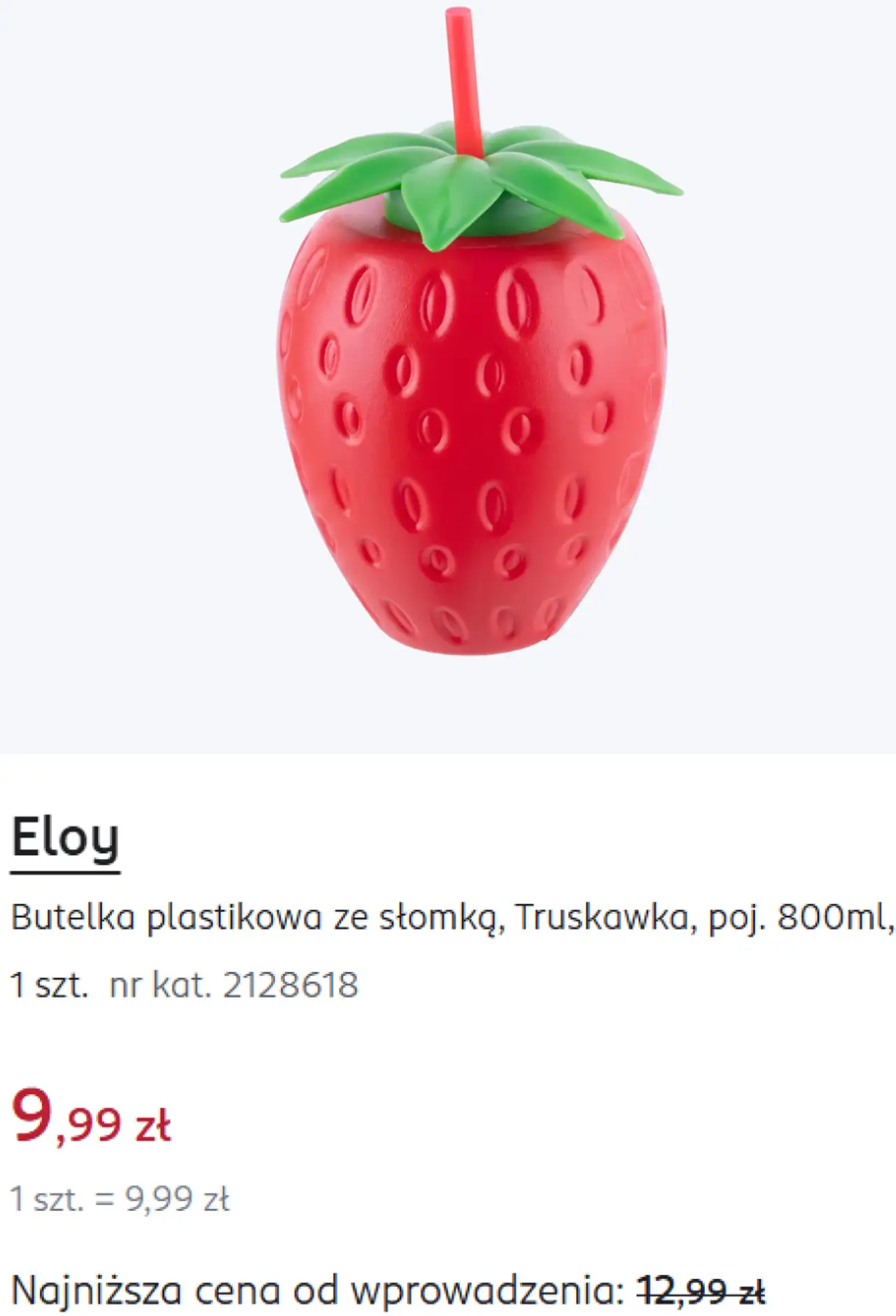 Eloy Butelka plastikowa ze słomką, Truskawka, poj. 800ml