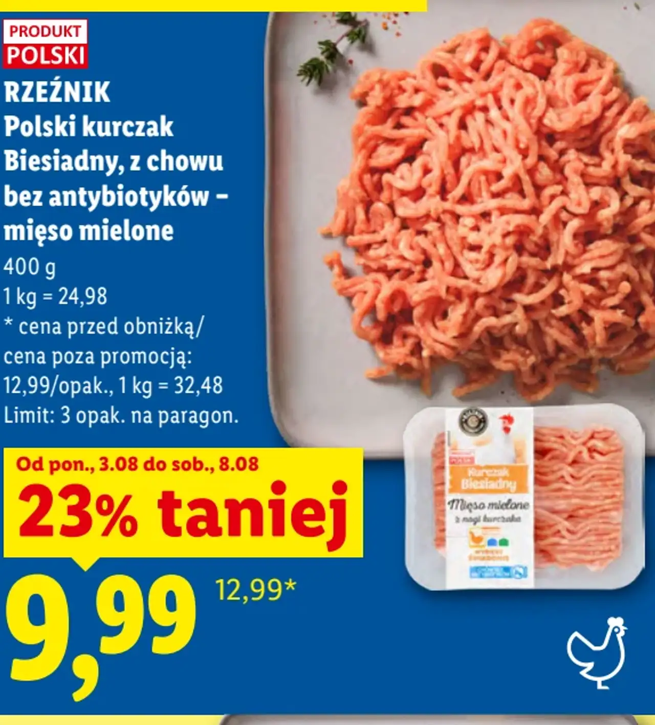 Rzeźnik Polski kurczak Biesiadny, z chowu bez antybiotyków - mięso mielone