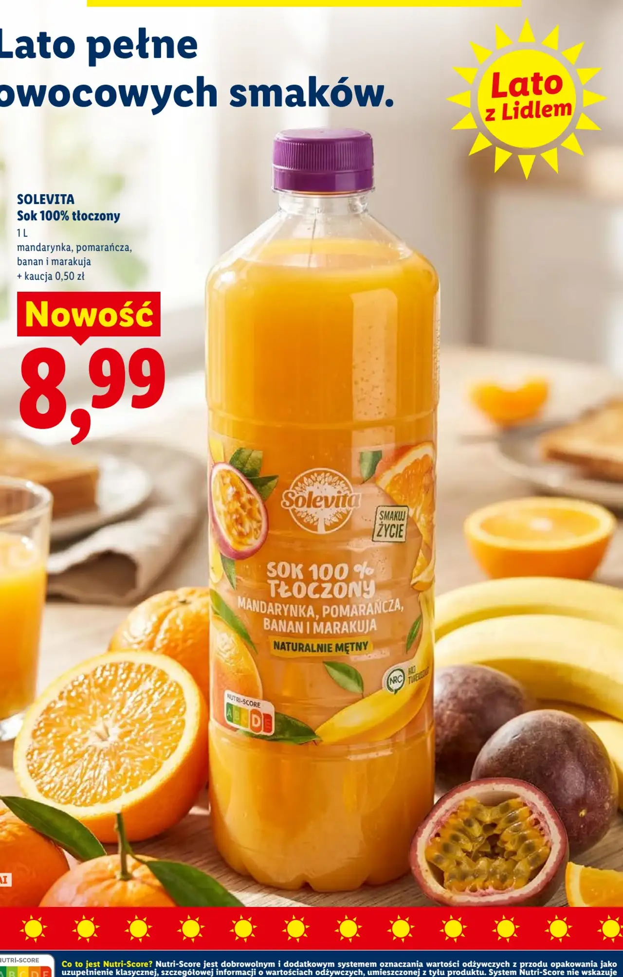Solevita Sok 100% tłoczony mandarynka, pomarańcza, banan i marakuja