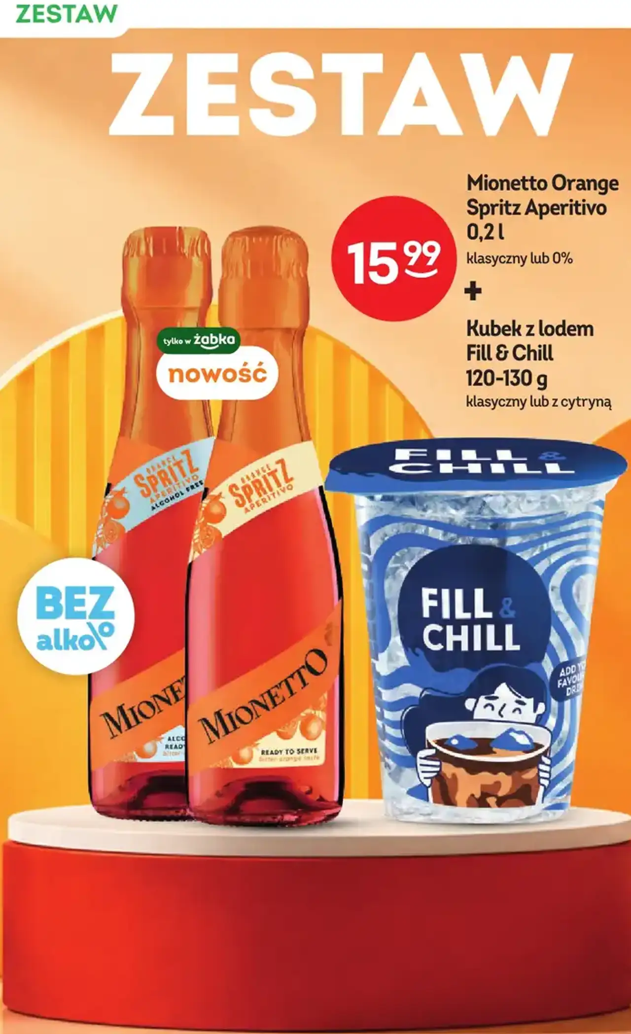 Zestaw: Mionetto Orange Spritz Aperitivo 0,2 l + Kubek z lodem Fill & Chill 120-130 g