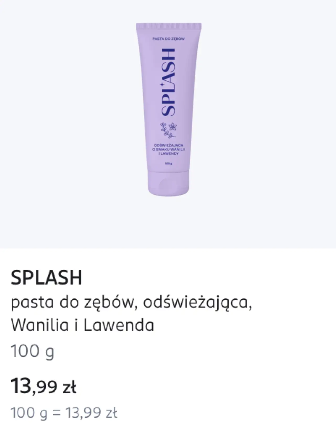 SPLASH pasta do zębów, odświeżająca, Wanilia i Lawenda